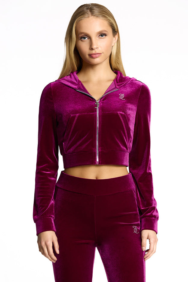 Small Bling Velour Cropped Zip Front Jacket