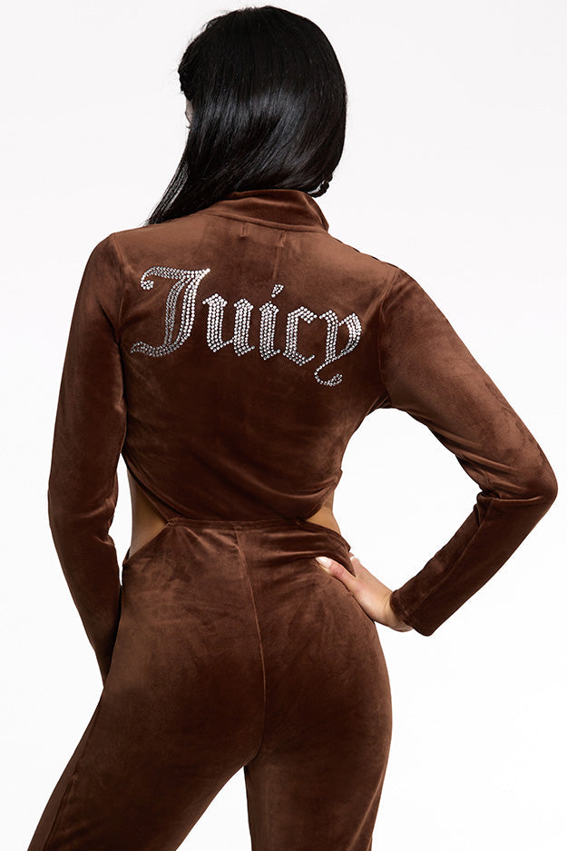 Long Sleeve Cut Out Velour Jumpsuit