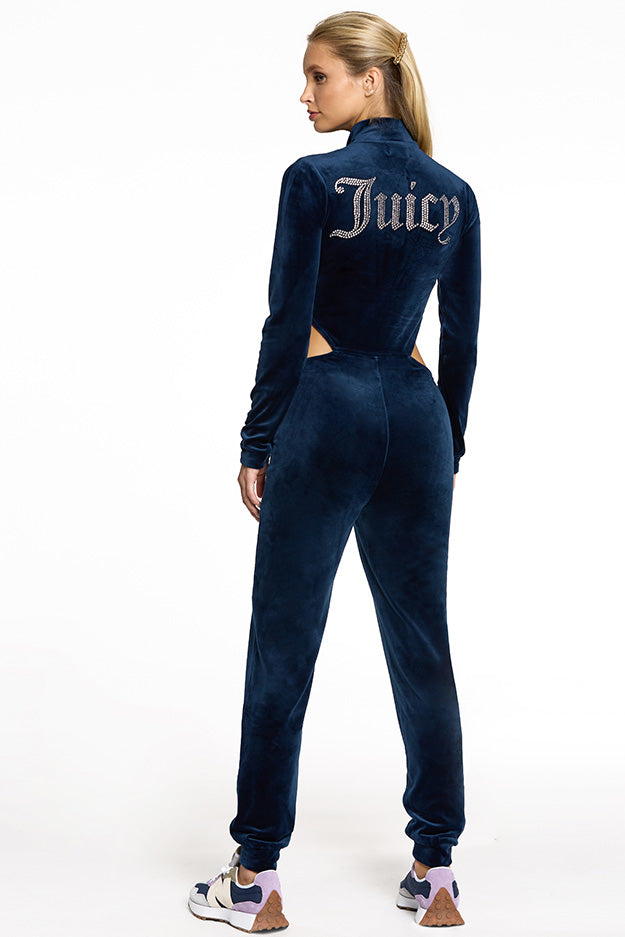 Long Sleeve Cut Out Velour Jumpsuit