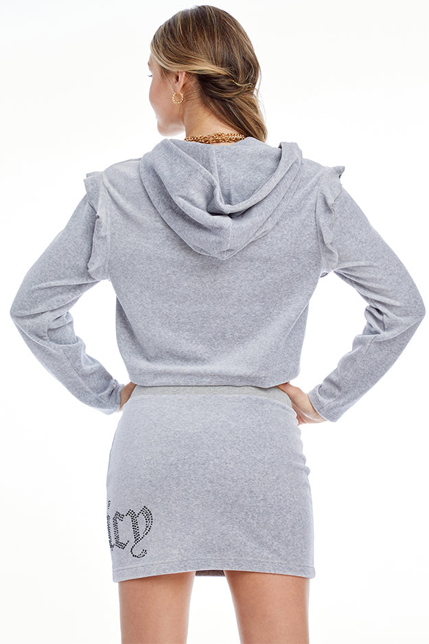 Bling Ruffle Sleeve Velour Hoodie