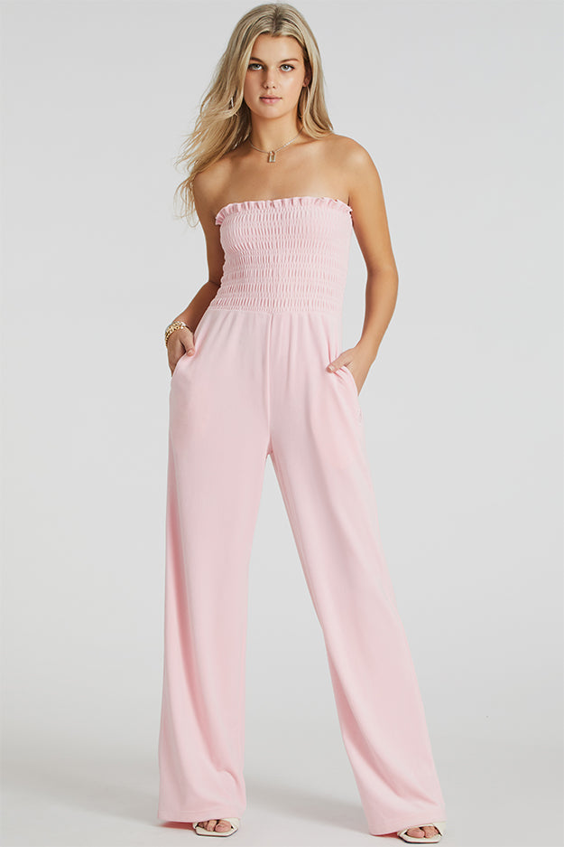 Smocked Velour Jumpsuit