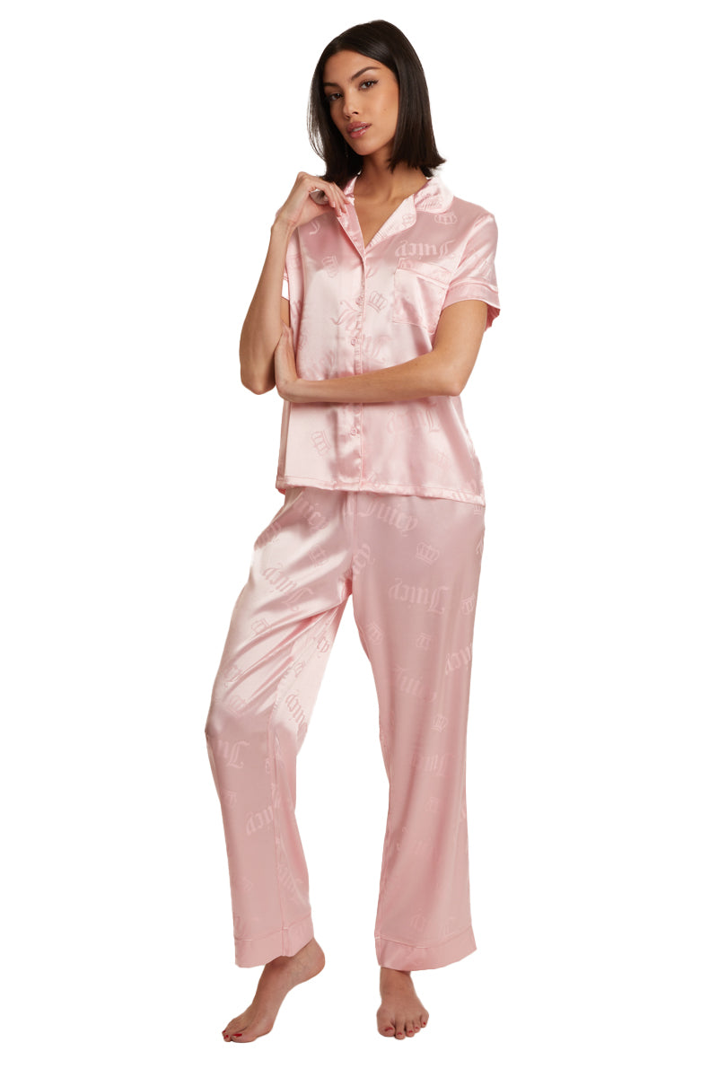 Satin Short Sleeve Notch Collar PJ Set