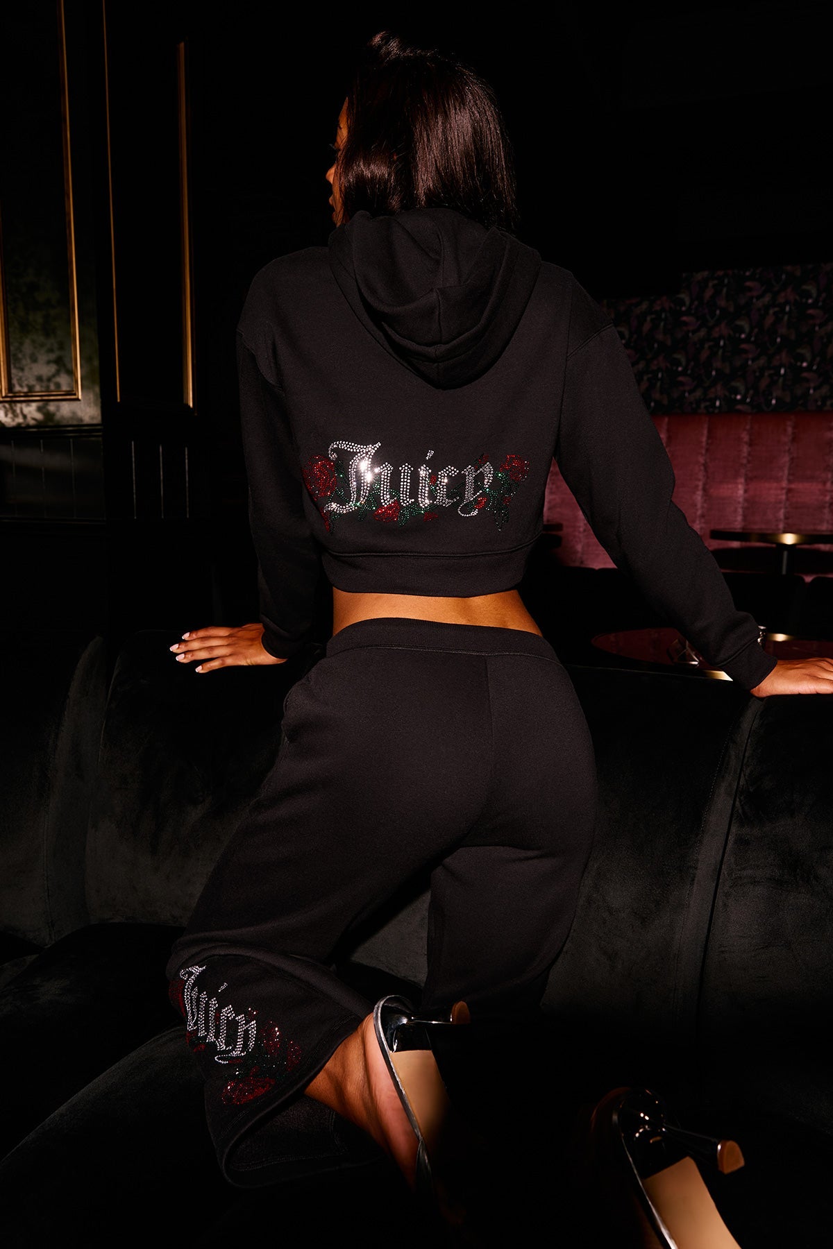 Roses Cropped Zip Front Hoodie - Juicy Couture