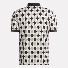 Men's Short Sleeve Vector Argyle Print Polo Shirt with Tipped Rib Trim