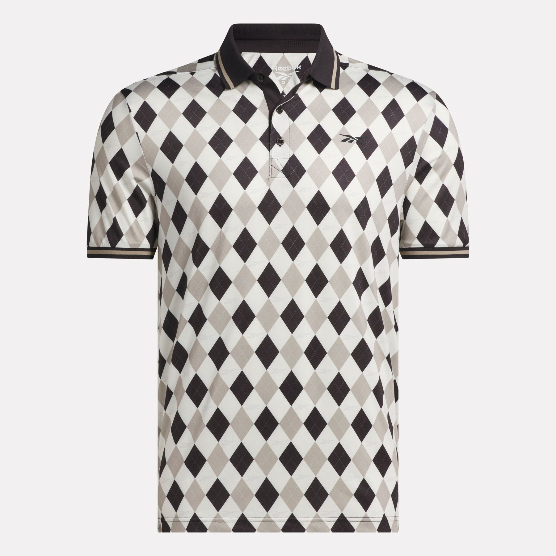 Men's Short Sleeve Vector Argyle Print Polo Shirt with Tipped Rib Trim
