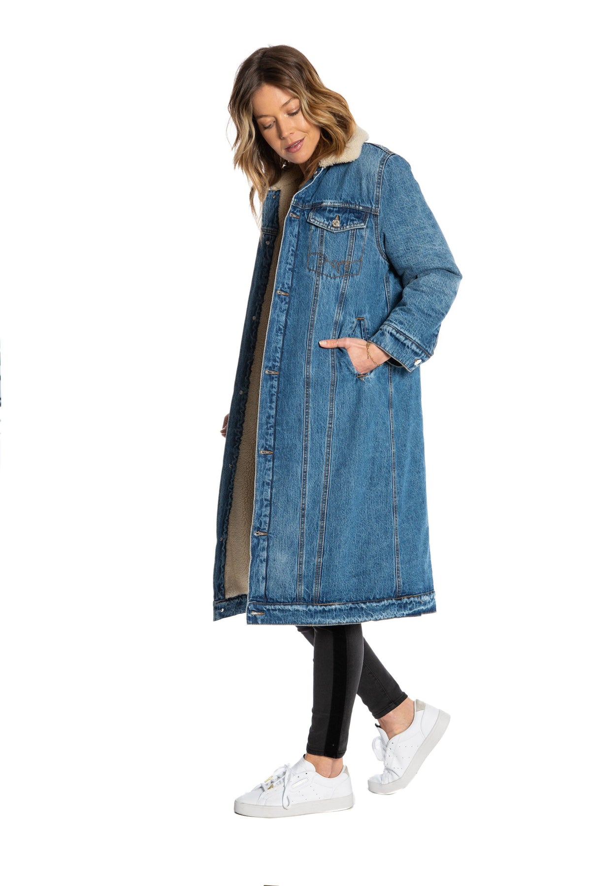 Faux Sherpa Lined Trucker Jean Jacket