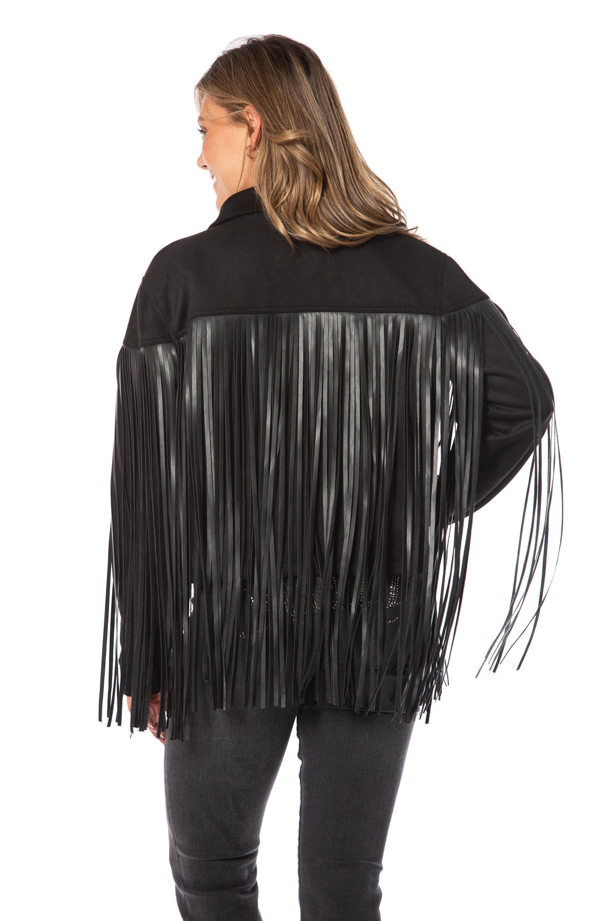 Faux Leather Fringe Trucker Jacket