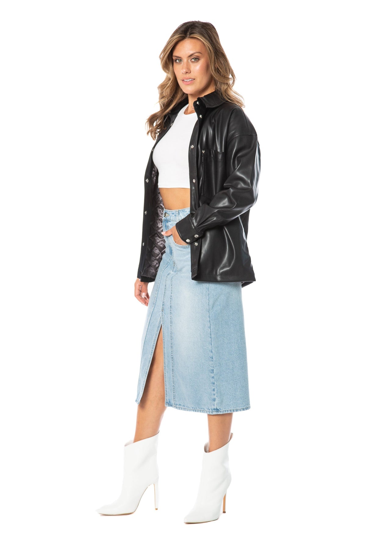 Oversized Faux Leather Shacket