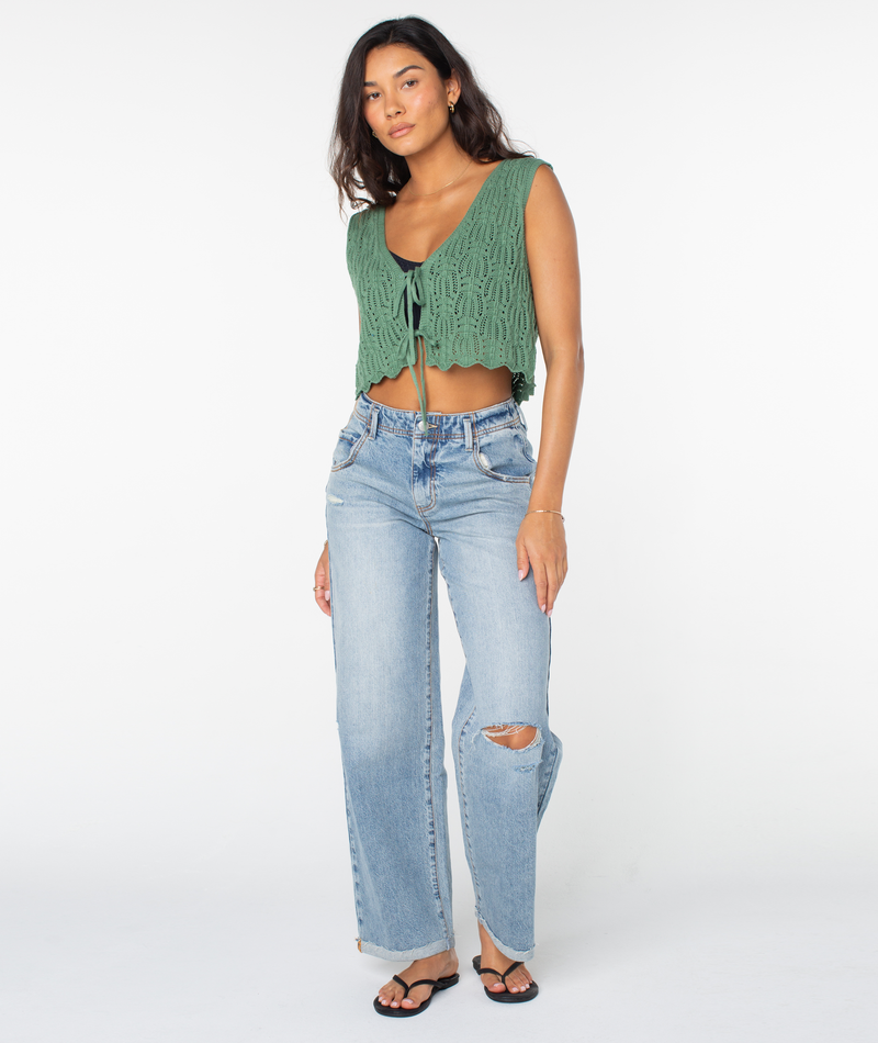 Beach Bound Crochet Vest Sweater - Roxy