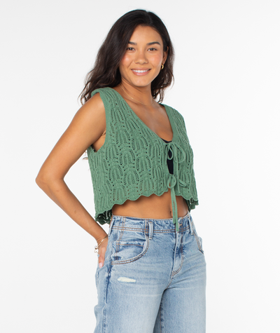 Beach Bound Crochet Vest Sweater - Roxy