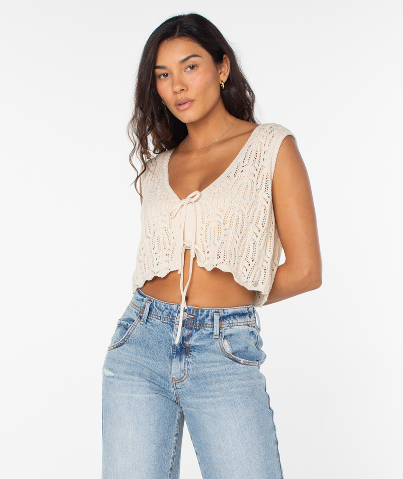 Beach Bound Crochet Vest Sweater - Roxy