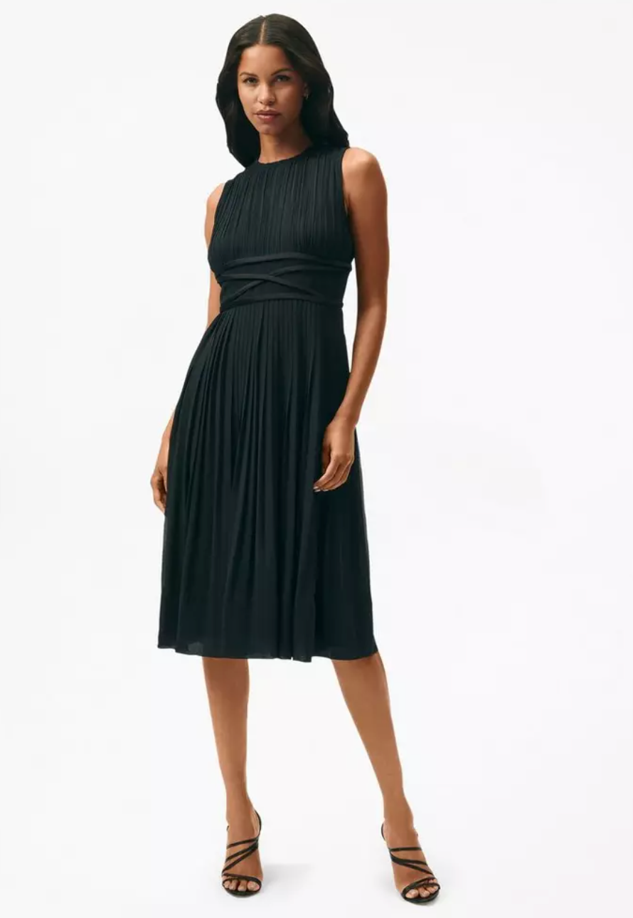 Brooks Brothers A-Line Sleeveless Dress in Pleated Chiffon