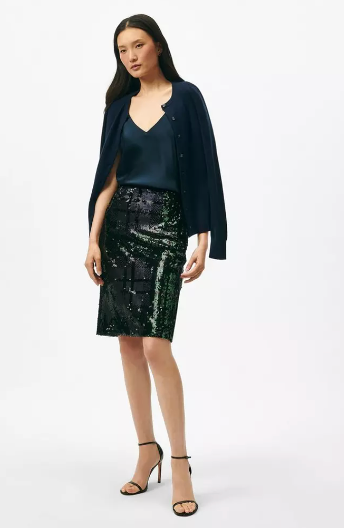 Brooks Brothers Pencil Skirt in Sequined Black Watch