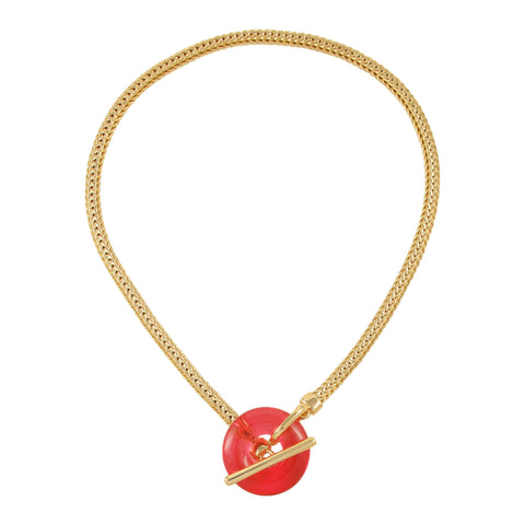 Goldtone Pink Candy Stone Snake Chain Necklace - Vince Camuto