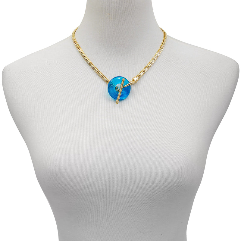 Goldtone Blue Candy Stone Snake Chain Necklace - Vince Camuto