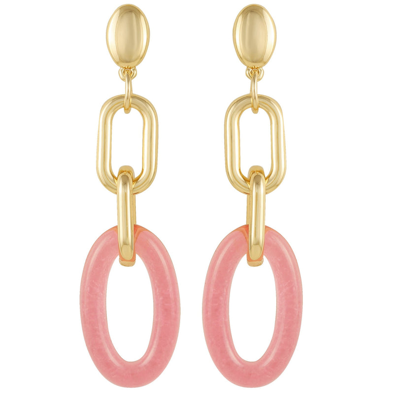 Goldtone Pink Candy Interlocking Drop Earrings