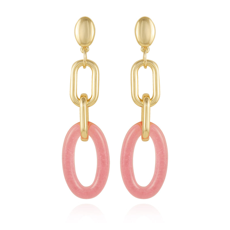 Goldtone Pink Candy Interlocking Drop Earrings