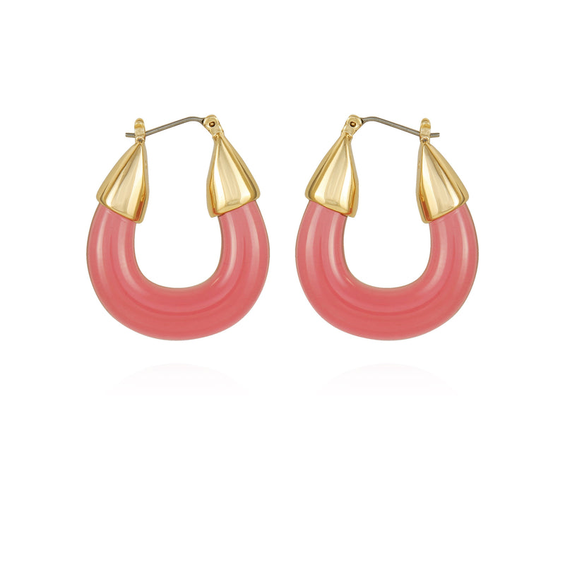 Goldtone Pink Candy Hoop Earrings