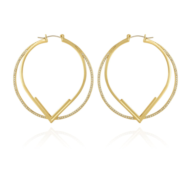 Double Hoop V Pave Earrings