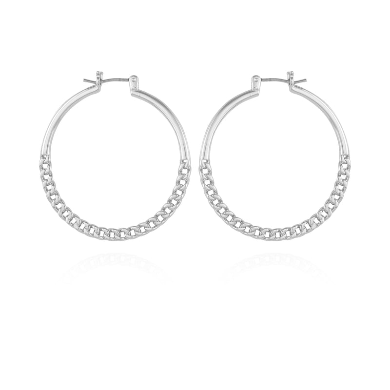 Silvertone Chain Link Hoop Earrings