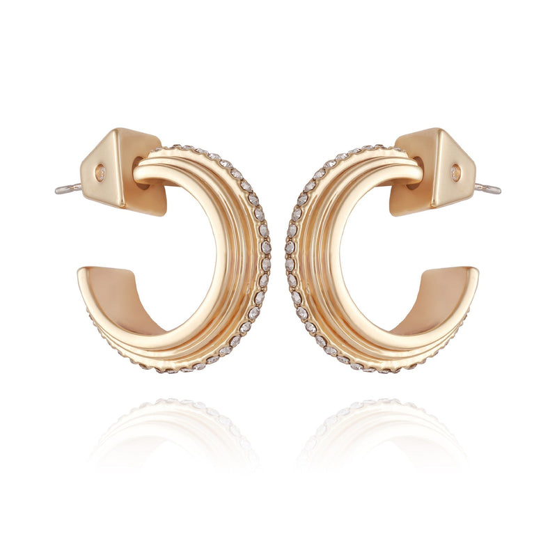 14K Goldtone Crystal Huggie Hoop Earring