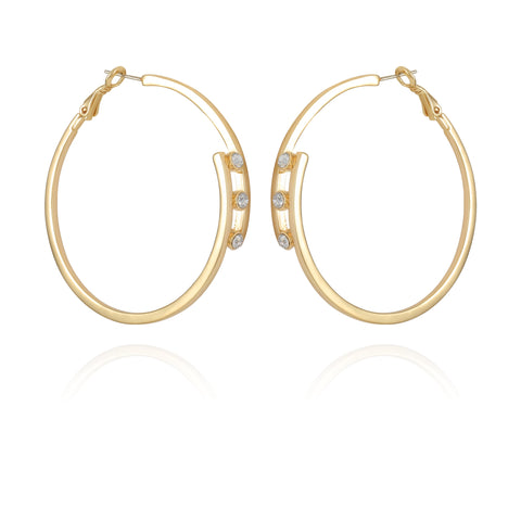 14K Goldtone Tri-Crystal Stone Hoop Earring - Vince Camuto
