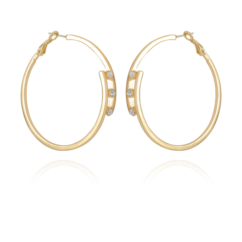 14K Goldtone Tri-Crystal Stone Hoop Earring - Vince Camuto