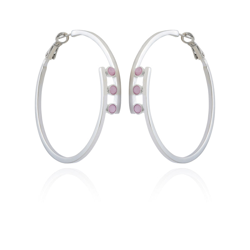Silvertone Tri Crystal Stone Hoop Earring