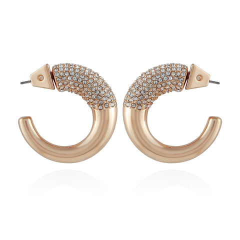Goldtone Pave Crystal Stone Open Hoop Earrings