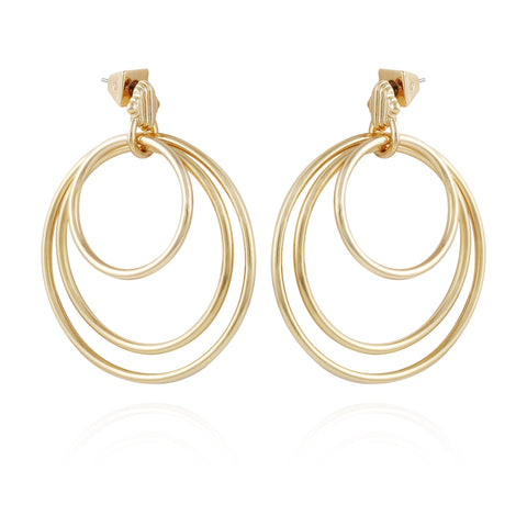 Goldtone Triple Layered Hoop Drop Earrings