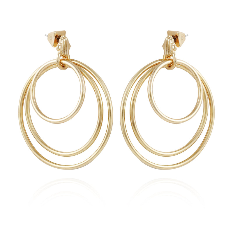 Goldtone Triple Layered Hoop Drop Earrings