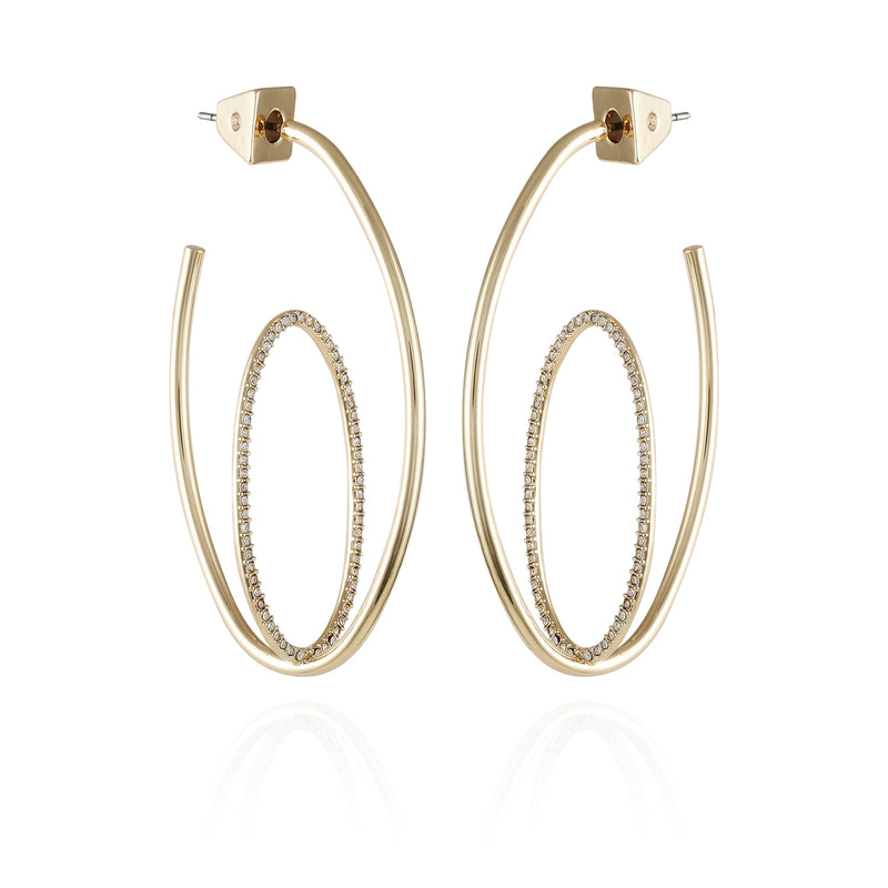 Goldtone Crystal Stone Orbital Hoop Earrings