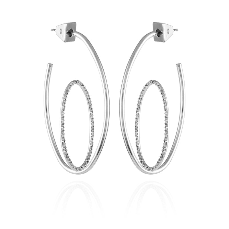 Silvertone Orbital Double Hoop Earrings