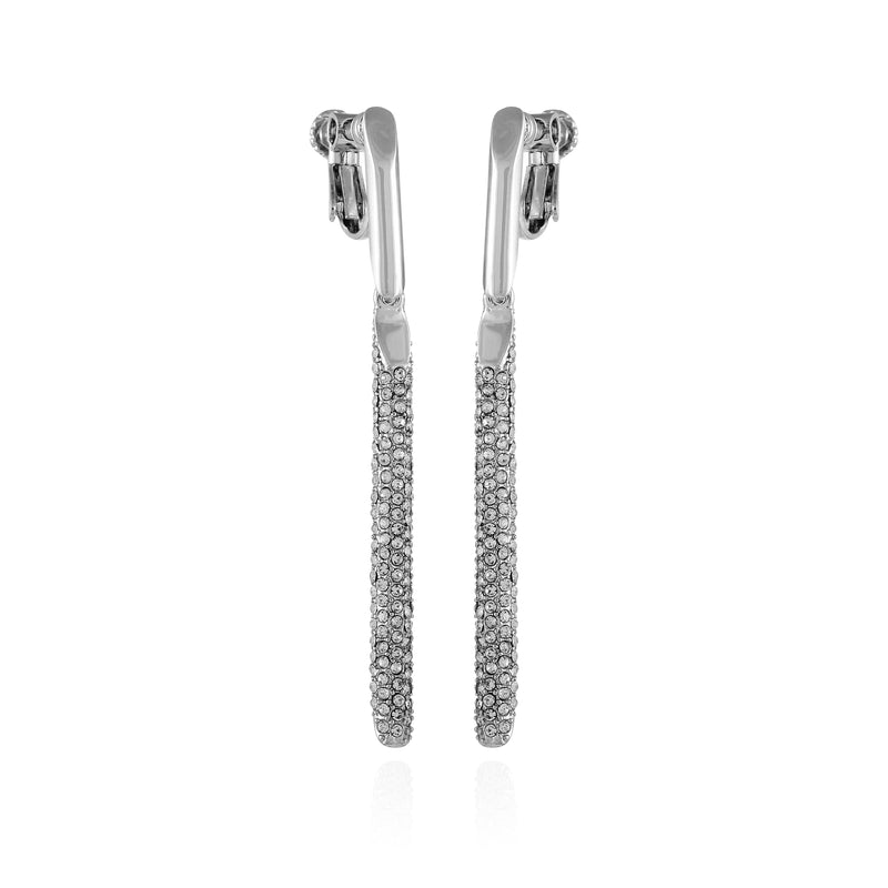 Silvertone Glass Stone Linear Drop Clip On Earrings