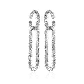 Silvertone Tassel Chain Huggie Hoop Drop Earrings - Vince Camuto