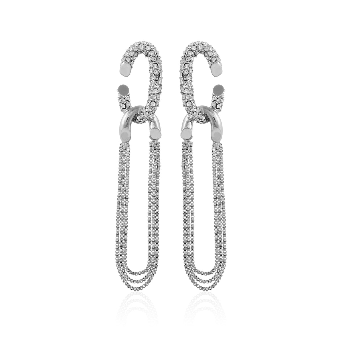Silvertone Tassel Chain Huggie Hoop Drop Earrings - Vince Camuto
