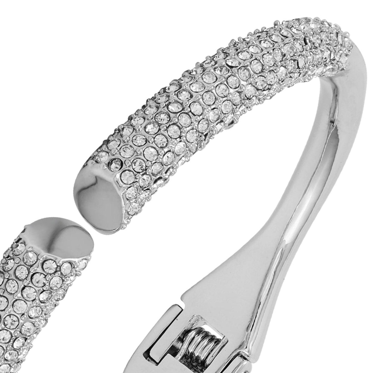 Silvertone Pave Glass Stone Hinge Bangle Bracelet - Vince Camuto