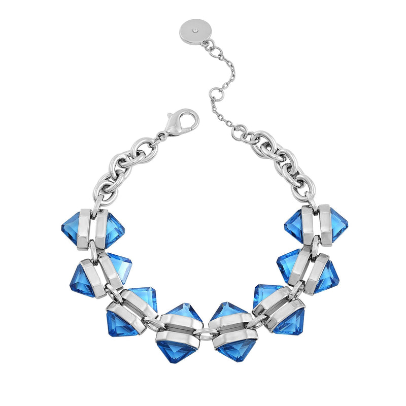 Silvertone Blue Stone Cable Chain Bracelet