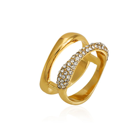 Goldtone Double Band Crystal Stone Ring - Vince Camuto