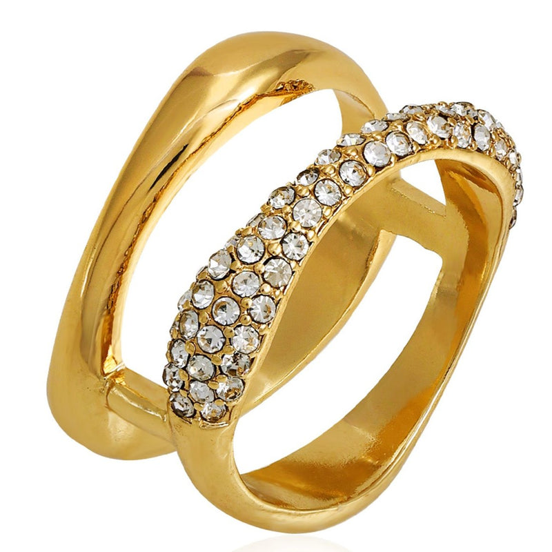 Goldtone Double Band Crystal Stone Ring - Vince Camuto