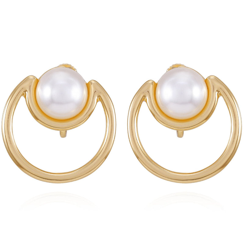Goldtone Pearl Clip On Earrings