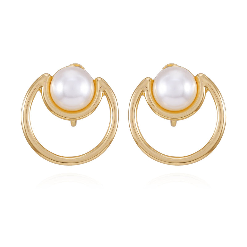 Goldtone Pearl Clip On Earrings