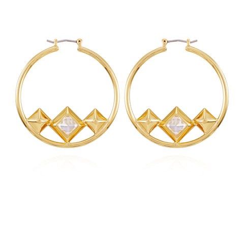Goldtone Floating Crystal Hoop Earrings