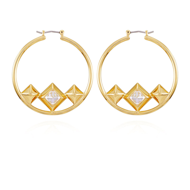 Goldtone Floating Crystal Hoop Earrings