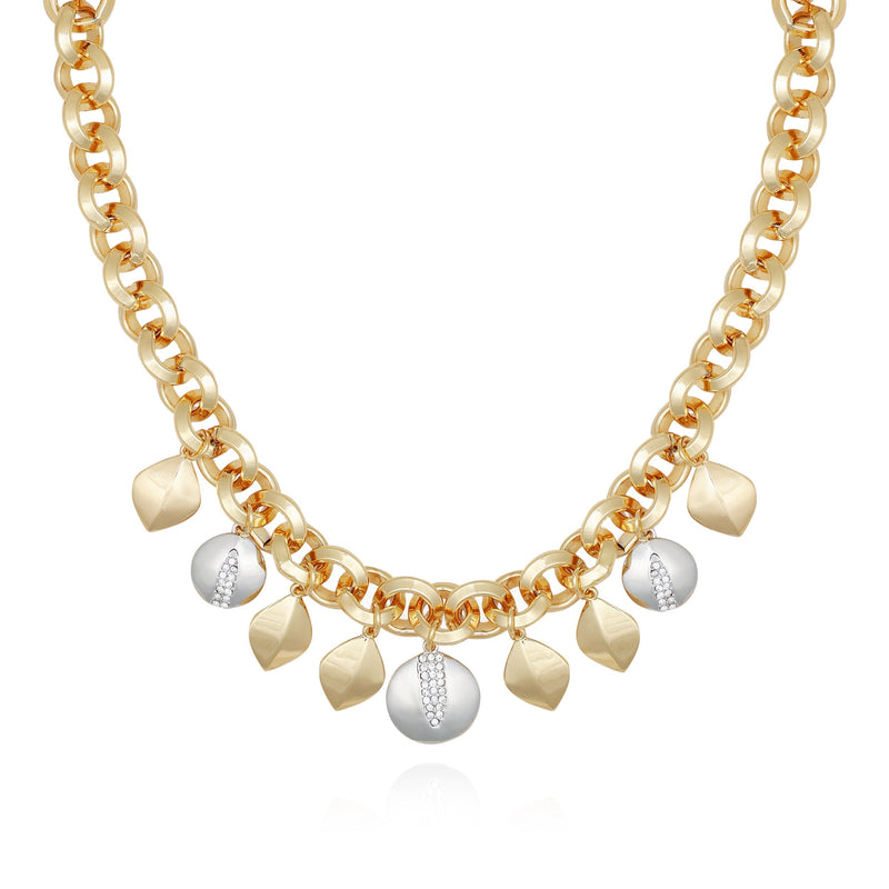 Two Tone Gilded Leaf Charm Statement Necklace