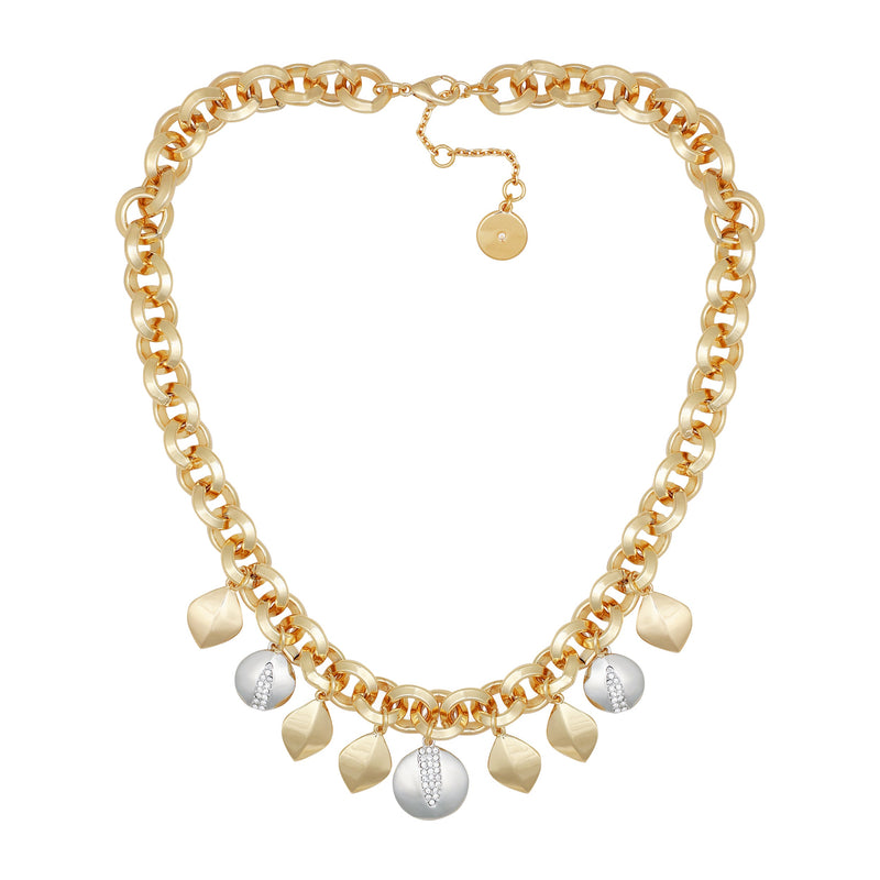 Two Tone Gilded Leaf Charm Statement Necklace - Vince Camuto