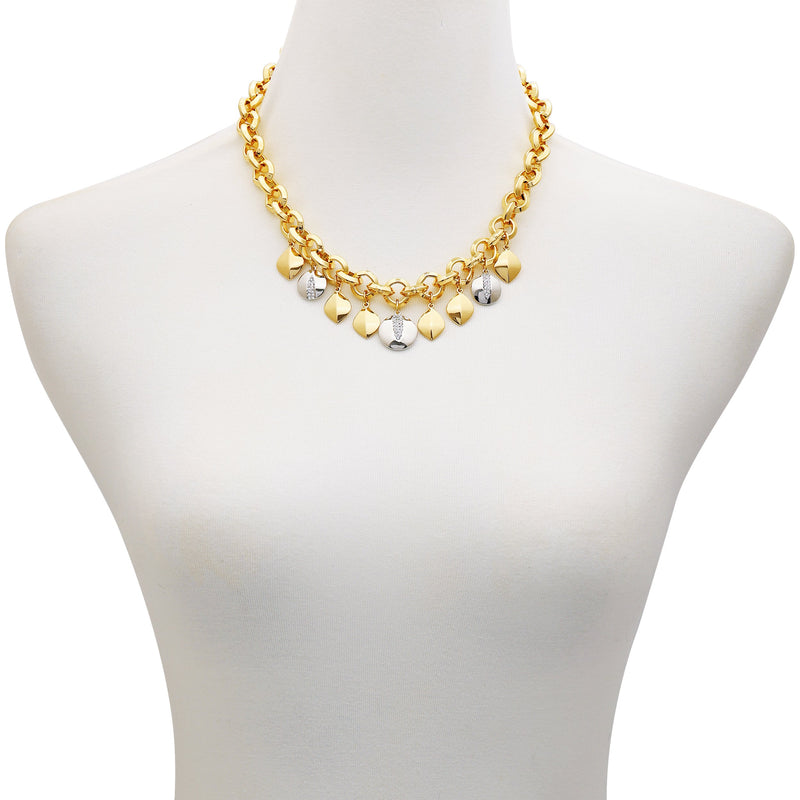 Two Tone Gilded Leaf Charm Statement Necklace - Vince Camuto
