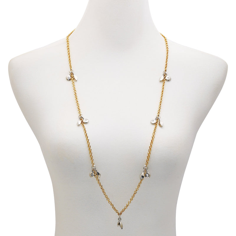 Two Tone Gilded Leaf Long Necklace