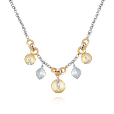 Two Tone Gilded Leaf Charm Short Statement Necklace