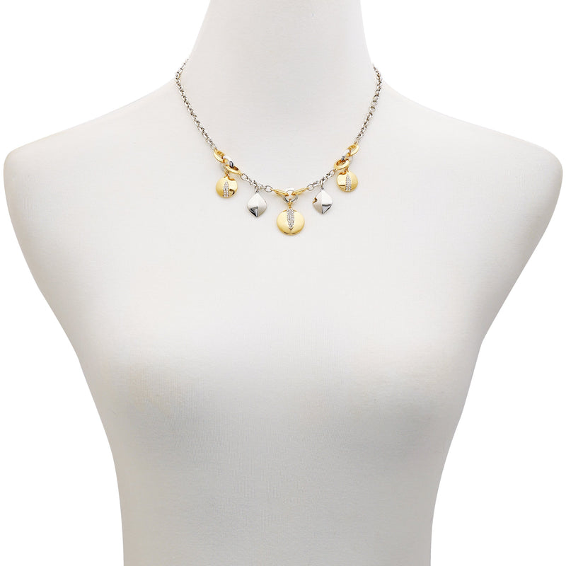 Two Tone Gilded Leaf Charm Short Statement Necklace